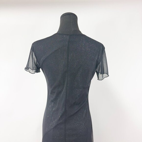 VINTAGE 90S STYLE LONG MESH MAXI DRESS SHIMMER WITH FLORALS - Picture 5 of 16